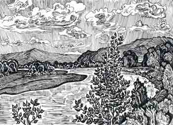 Река туба в Курагине. Рис. 1991 г.